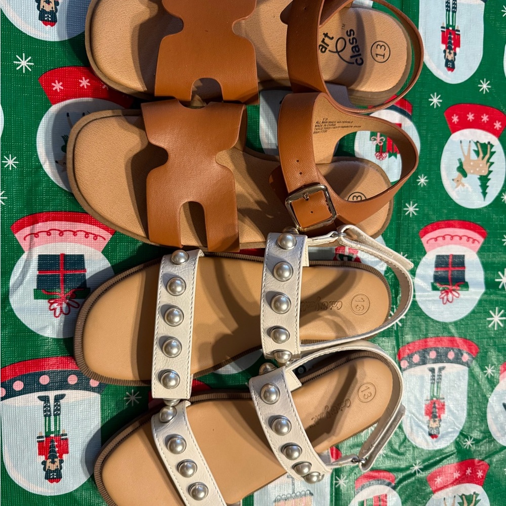 Cat & Jack Brown and White Kids Sandals- Set of 2